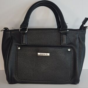 Roots 73 Black Pebbled Vegan Leather Satchel Purse Bag Multi-Pocket EUC